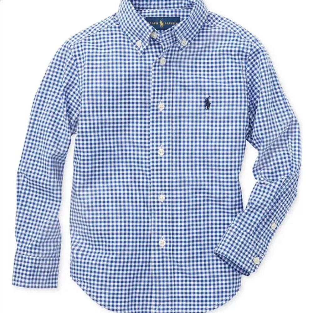Ralph Lauren boys long sleeved button down shirt blue/white gingham L (14-16)